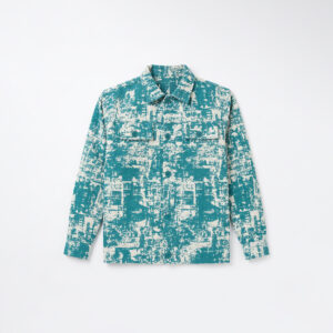 Abstract Patterned Textured Jacket in White & Cyan