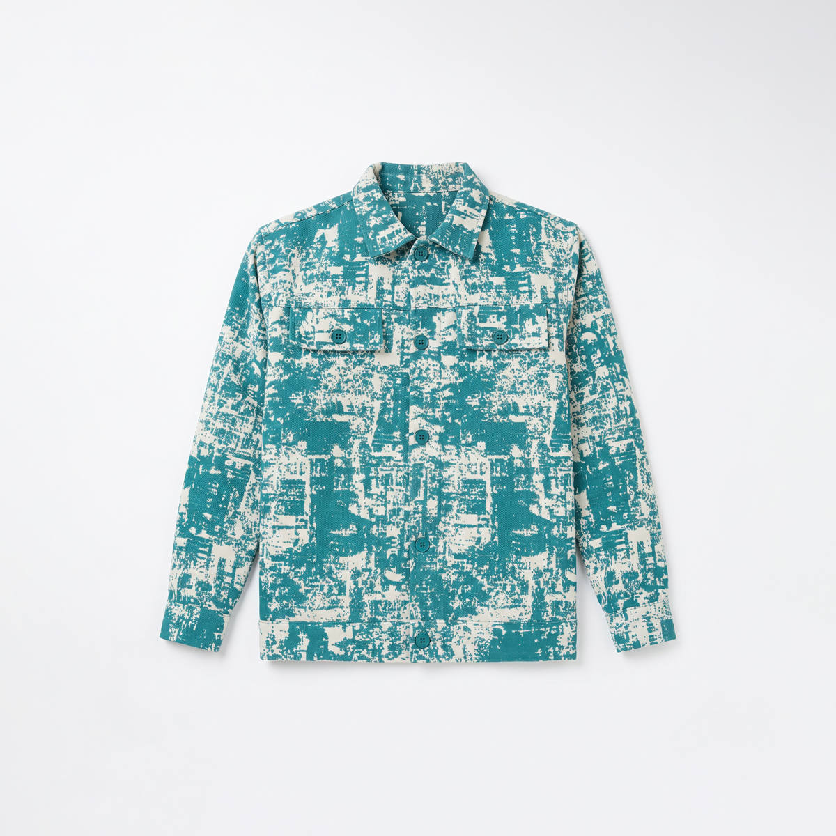Abstract Patterned Textured Jacket in White & Cyan