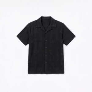 Cable Knit Patterned Cuban Shirt in Black
