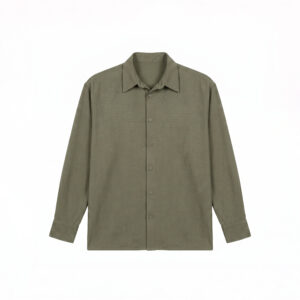 Casual Long Sleeve Rayon Linen Blend Shirt in Moss Green