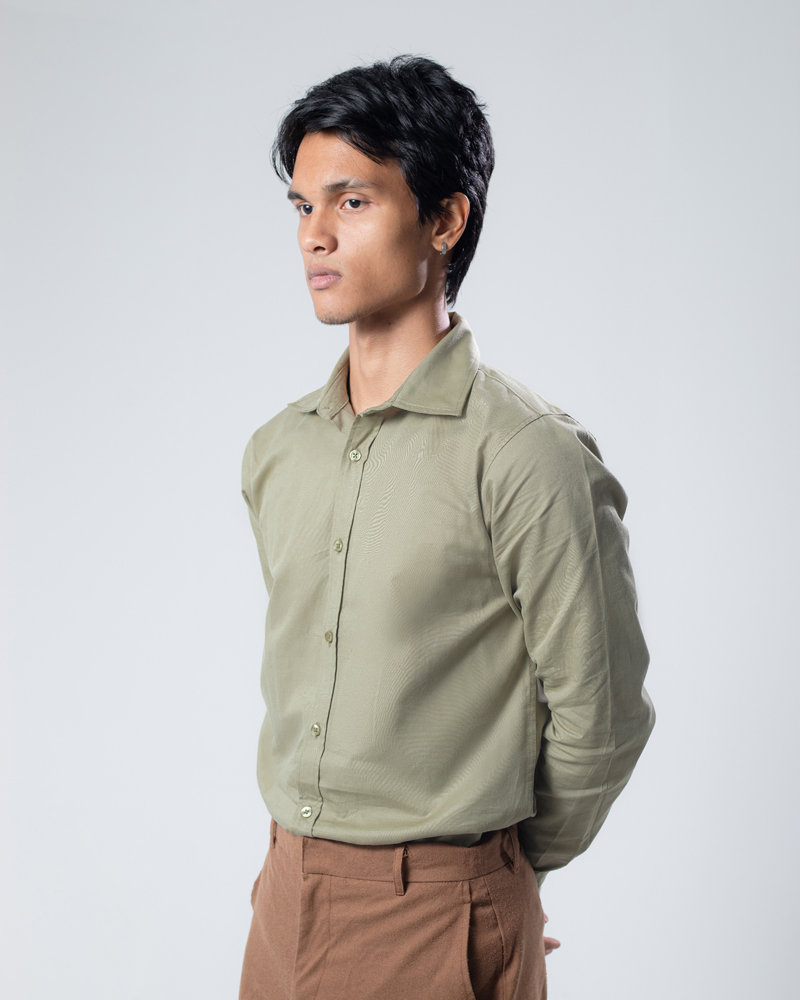 Casual Long Sleeve Rayon Linen Blend Shirt in Moss Green - Image 6