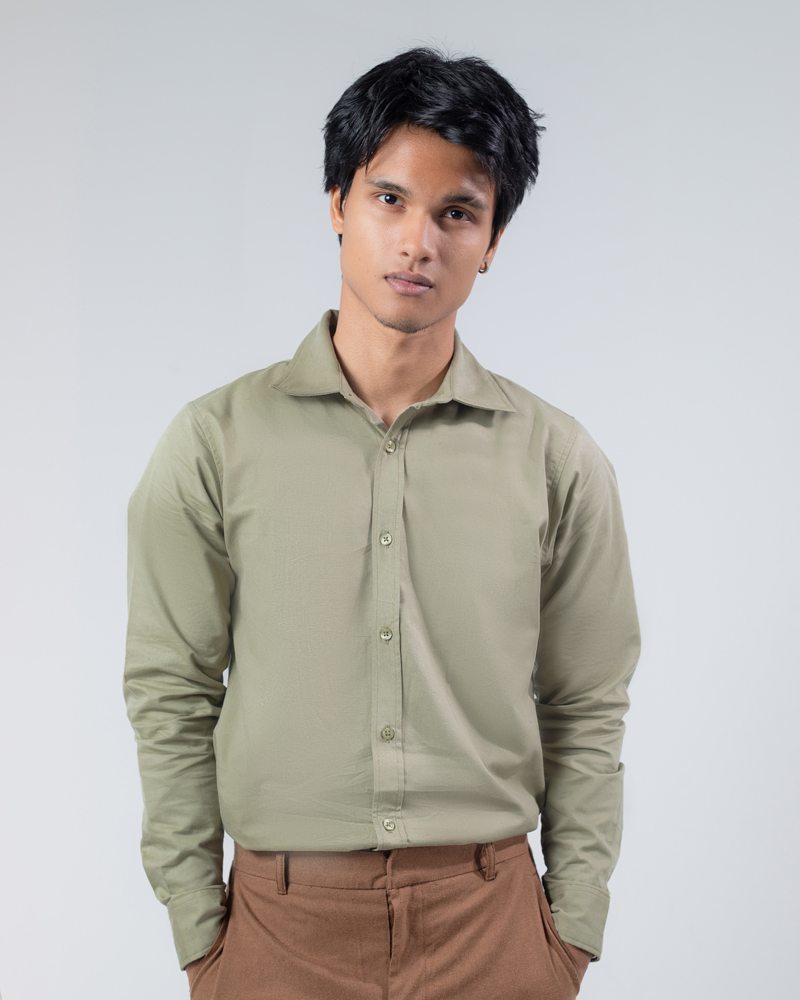 Casual Long Sleeve Rayon Linen Blend Shirt in Moss Green - Image 3