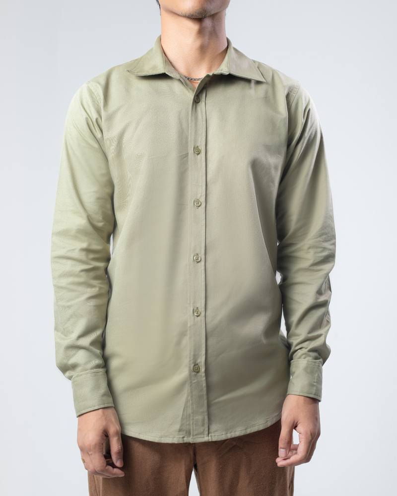 Casual Long Sleeve Rayon Linen Blend Shirt in Moss Green - Image 4