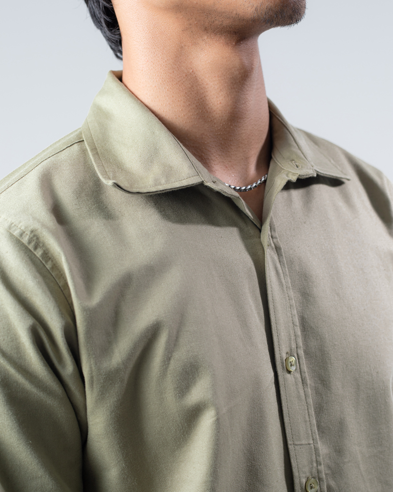 Casual Long Sleeve Rayon Linen Blend Shirt in Moss Green - Image 5