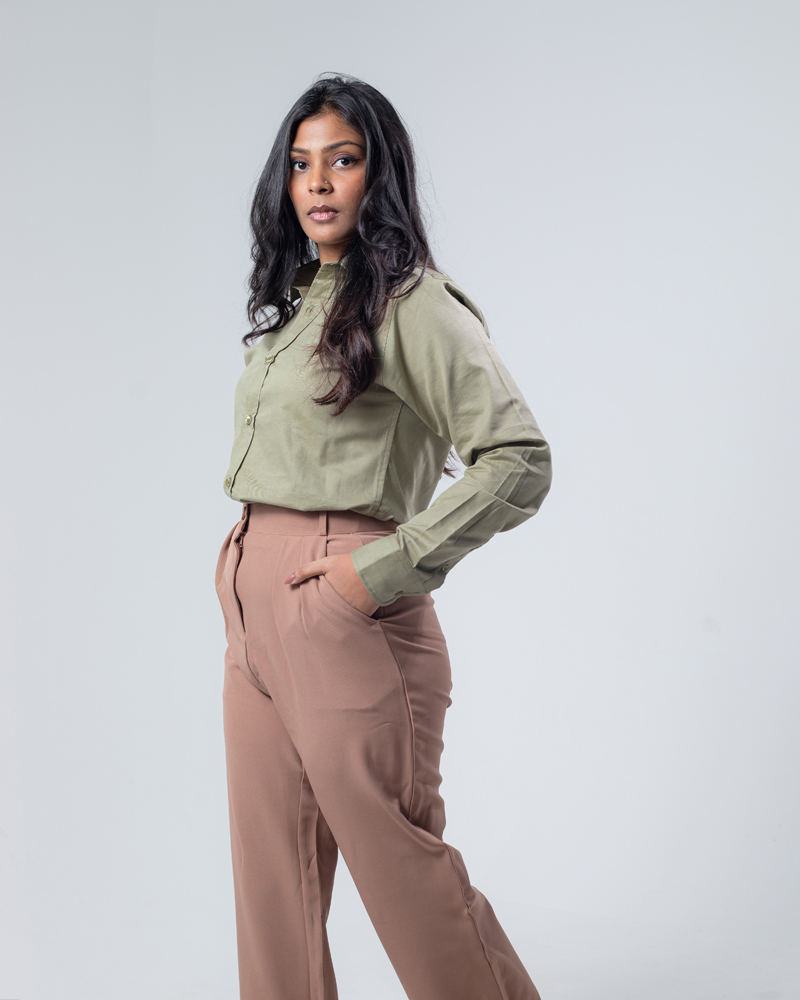 Casual Long Sleeve Rayon Linen Blend Shirt in Moss Green - Image 10