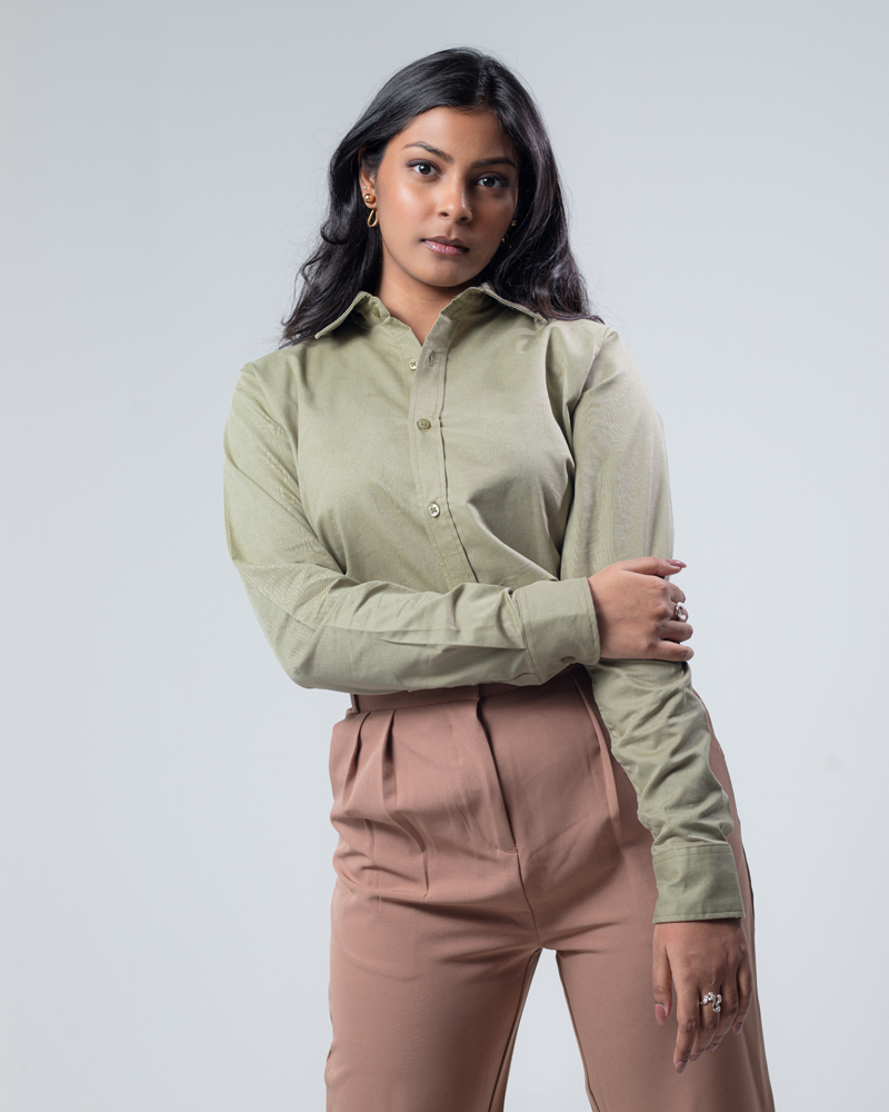 Casual Long Sleeve Rayon Linen Blend Shirt in Moss Green - Image 7