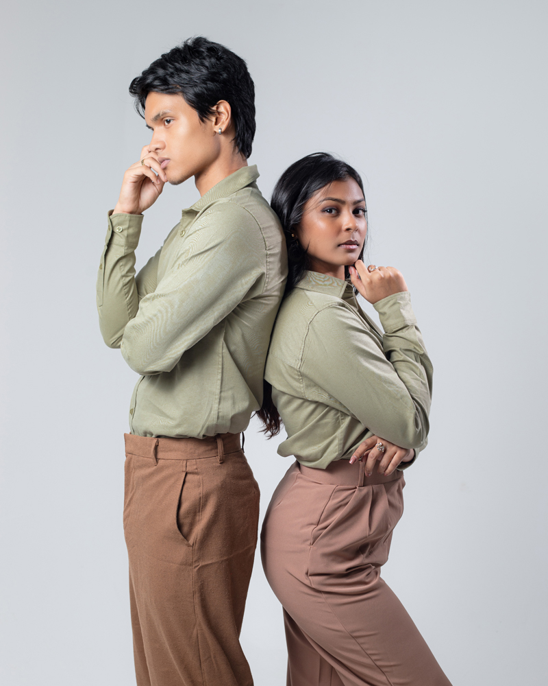 Casual Long Sleeve Rayon Linen Blend Shirt in Moss Green - Image 2