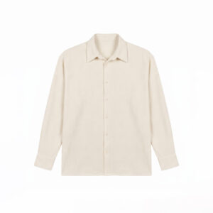 Casual Long Sleeve Rayon Linen Blend Shirt in Off White