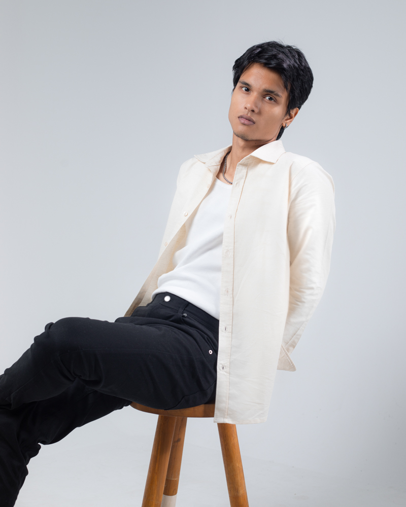 Casual Long Sleeve Rayon Linen Blend Shirt in Off White - Image 6
