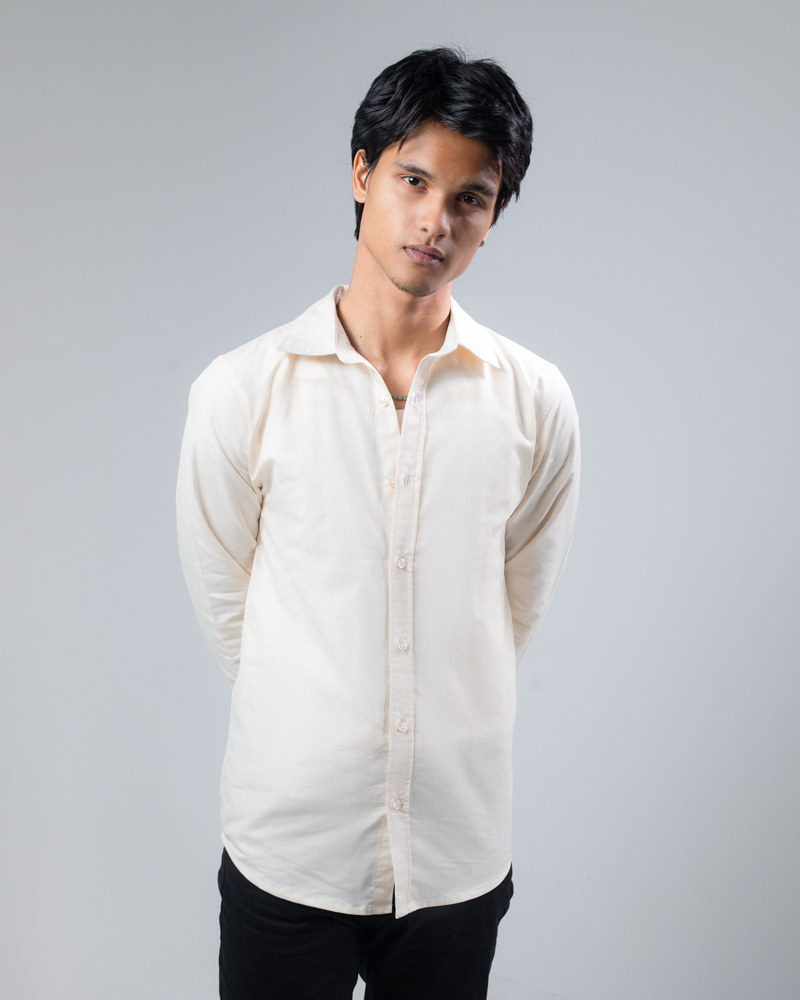 Casual Long Sleeve Rayon Linen Blend Shirt in Off White - Image 3