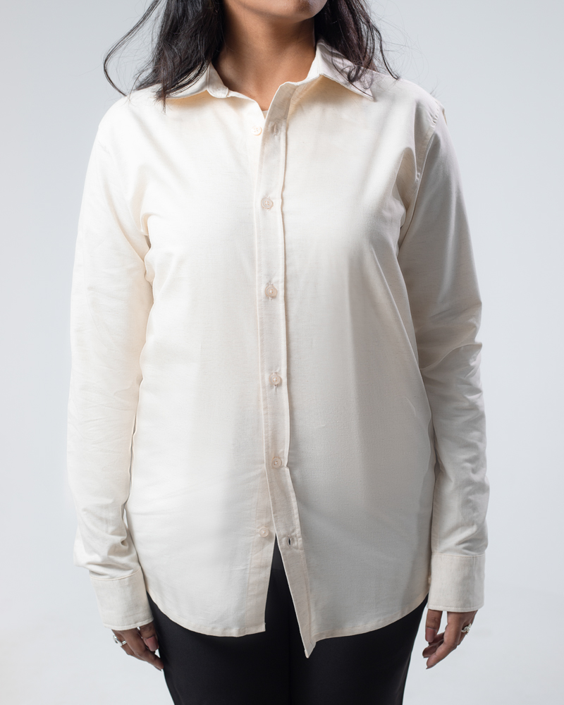 Casual Long Sleeve Rayon Linen Blend Shirt in Off White - Image 9