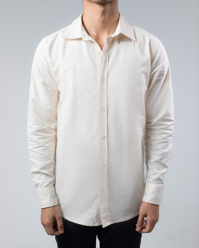 Casual Long Sleeve Rayon Linen Blend Shirt in Off White - Image 4