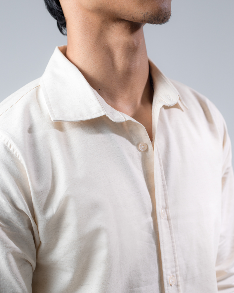 Casual Long Sleeve Rayon Linen Blend Shirt in Off White - Image 5