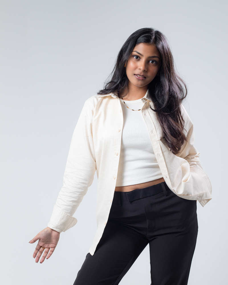 Casual Long Sleeve Rayon Linen Blend Shirt in Off White - Image 11