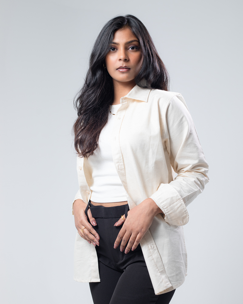 Casual Long Sleeve Rayon Linen Blend Shirt in Off White - Image 8