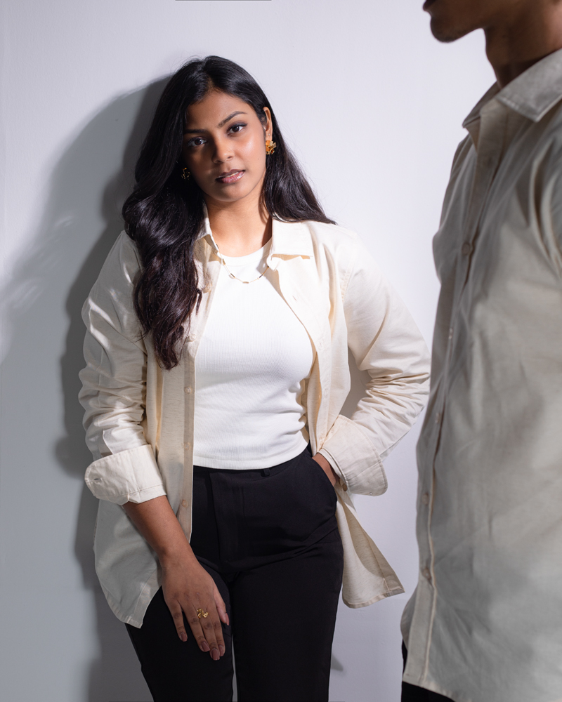Casual Long Sleeve Rayon Linen Blend Shirt in Off White - Image 7