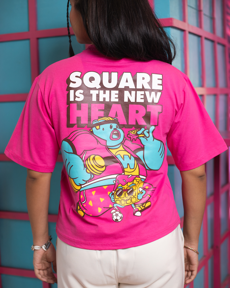 Waffle Up Large Character Printed Unisex Oversized Drop Shoulder Graphic Tees in Pink | Waffle Up X Gorur Ghash - Image 6