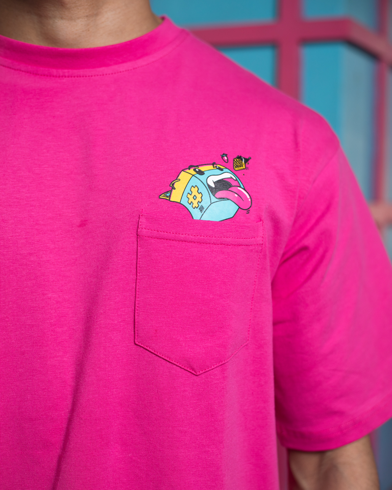 Waffle Up Large Character Printed Unisex Oversized Drop Shoulder Graphic Tees in Pink | Waffle Up X Gorur Ghash - Image 7