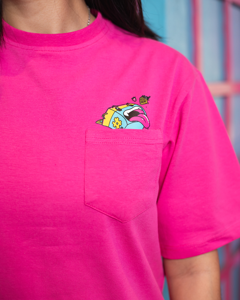 Waffle Up Large Character Printed Unisex Oversized Drop Shoulder Graphic Tees in Pink | Waffle Up X Gorur Ghash - Image 8