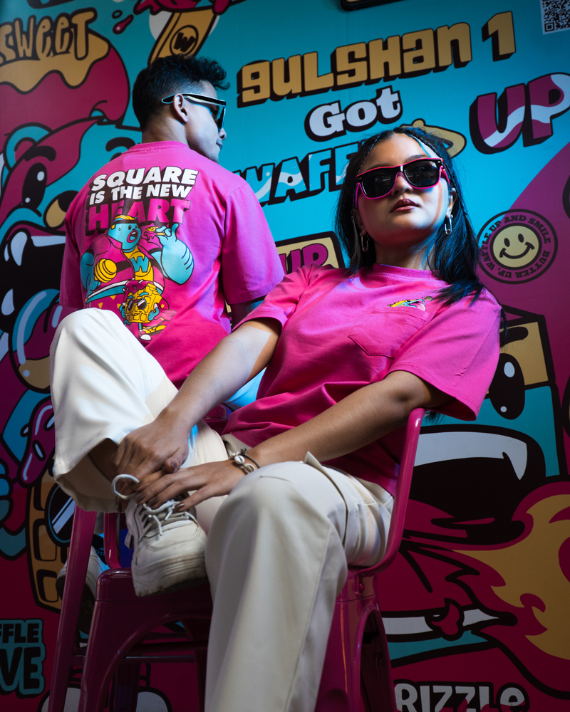 Waffle Up Large Character Printed Unisex Oversized Drop Shoulder Graphic Tees in Pink | Waffle Up X Gorur Ghash - Image 20