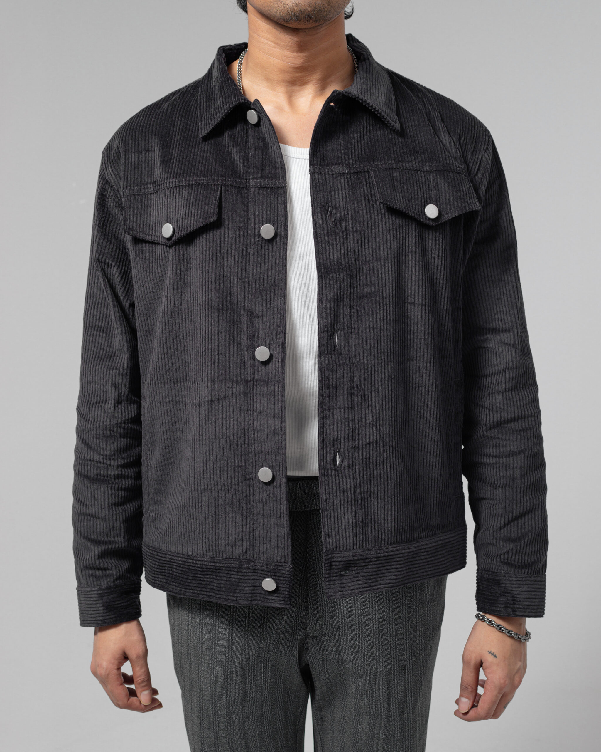 Corduroy Jacket in Dark Slate Grey - Image 4