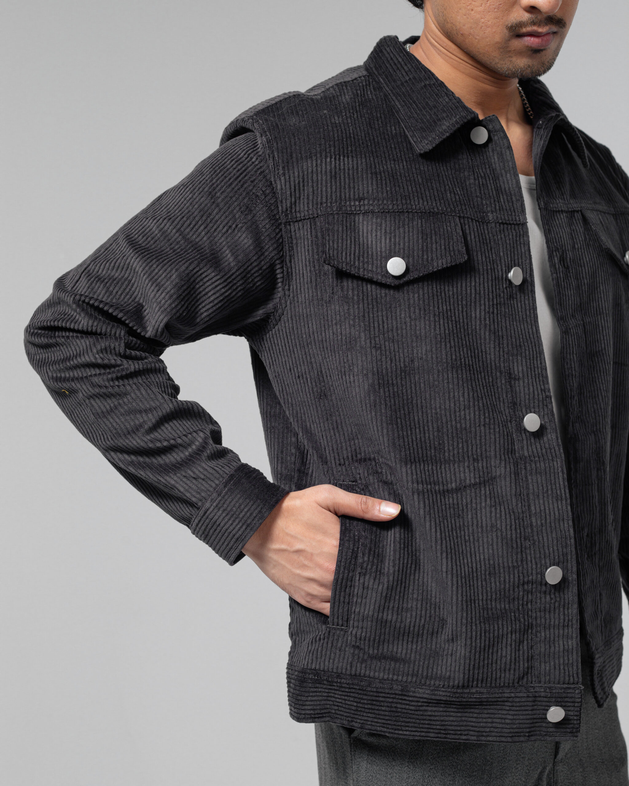 Corduroy Jacket in Dark Slate Grey - Image 6