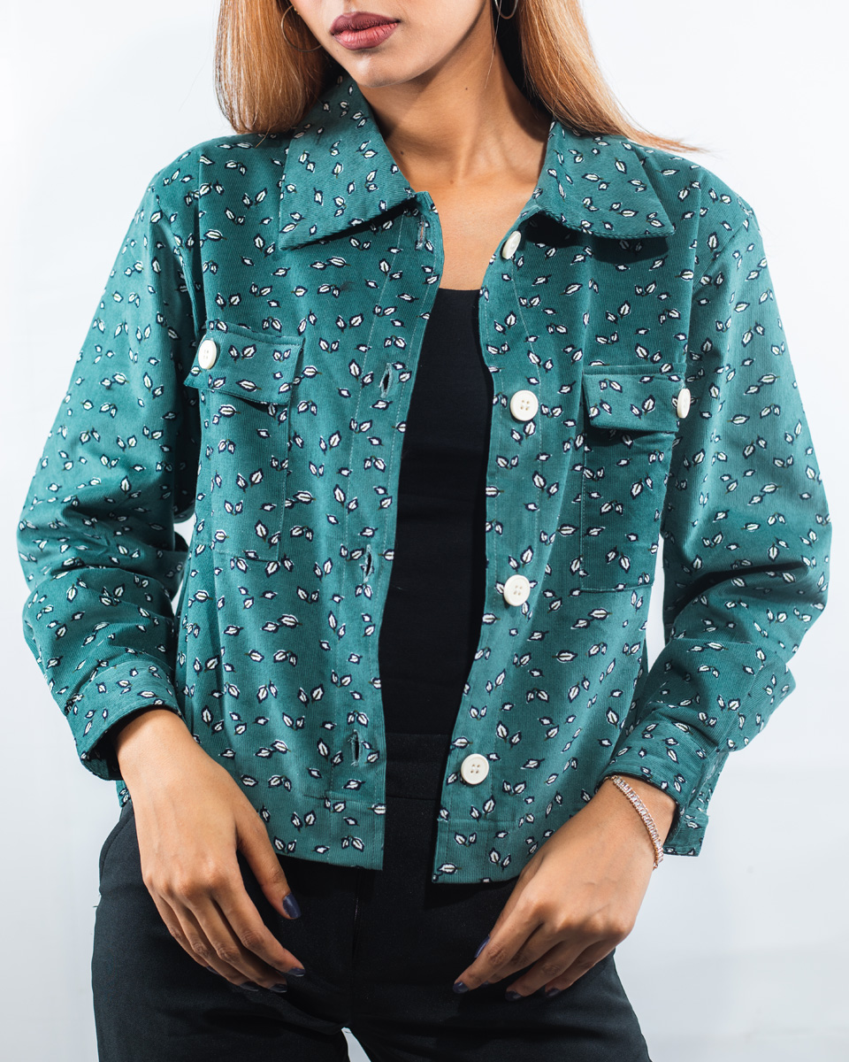 Cropped Printed Cord Jacket for Women - Image 3