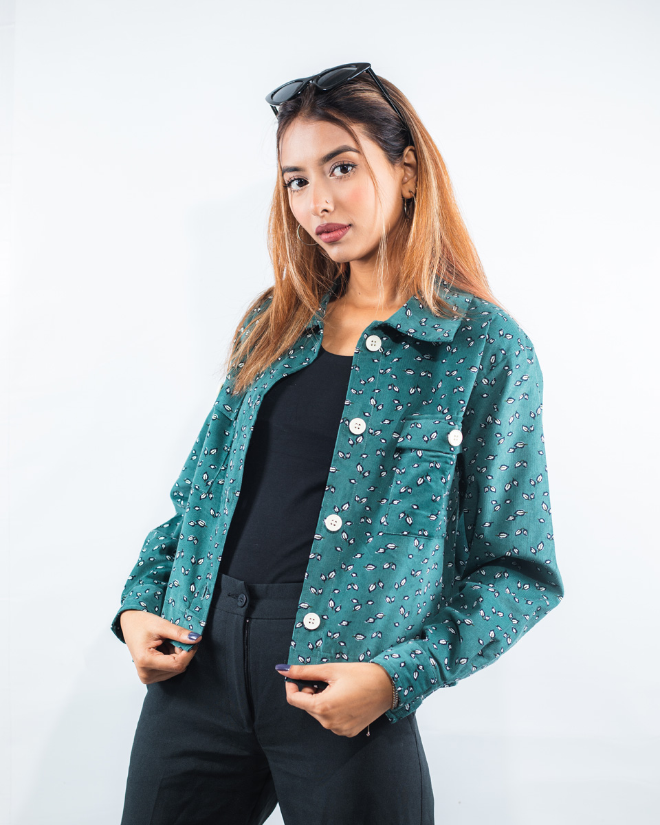 Cropped Printed Cord Jacket for Women - Image 2