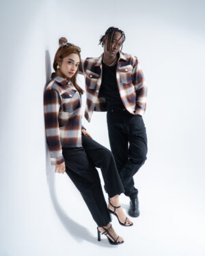 Flannel Jacket in Brown & Off White
