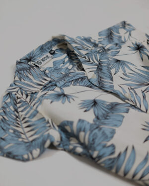 [Kid's] Boy's White and Blue Printed Cuban Shirt