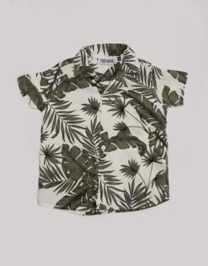 [Kid's] Boy's White and Green Printed Cuban Shirt