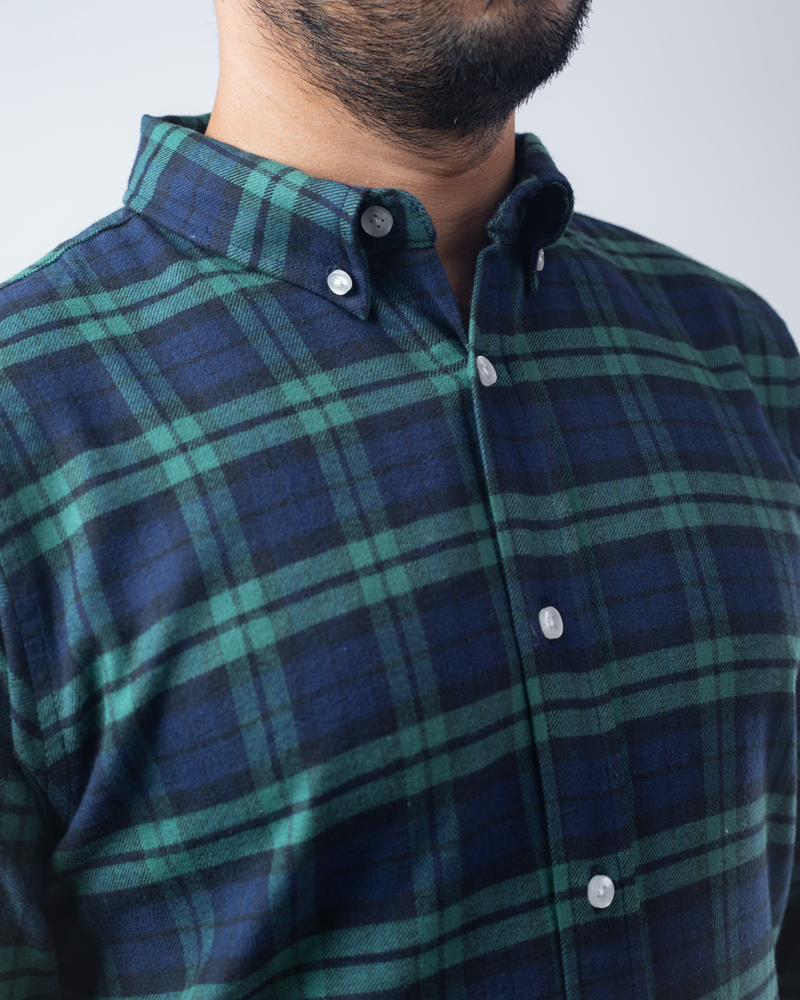 Long Sleeve Flannel Shirt in Navy Blue & Green - Image 4