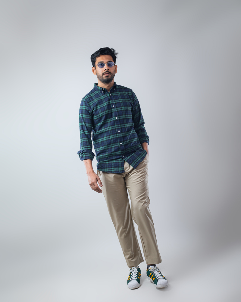 Long Sleeve Flannel Shirt in Navy Blue & Green - Image 6