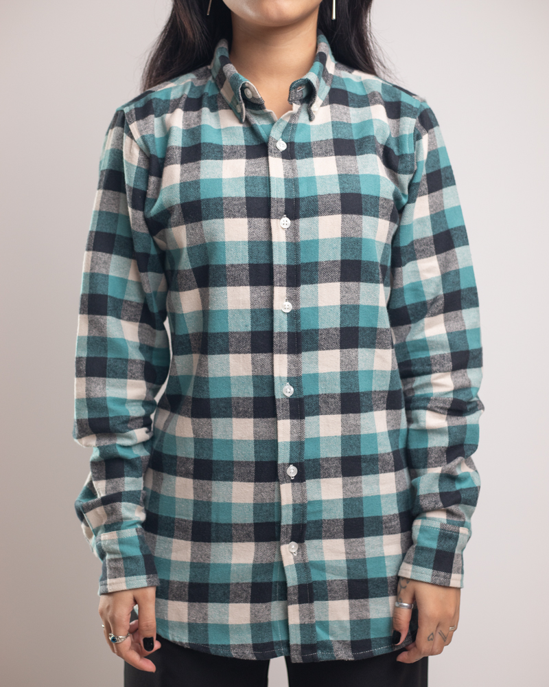 Long Sleeve Flannel Shirt in Teal and Black - Image 10