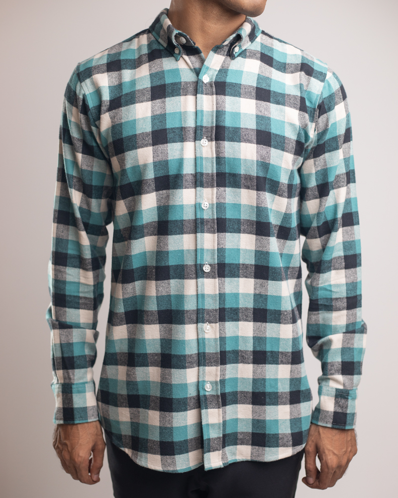 Long Sleeve Flannel Shirt in Teal and Black - Image 4