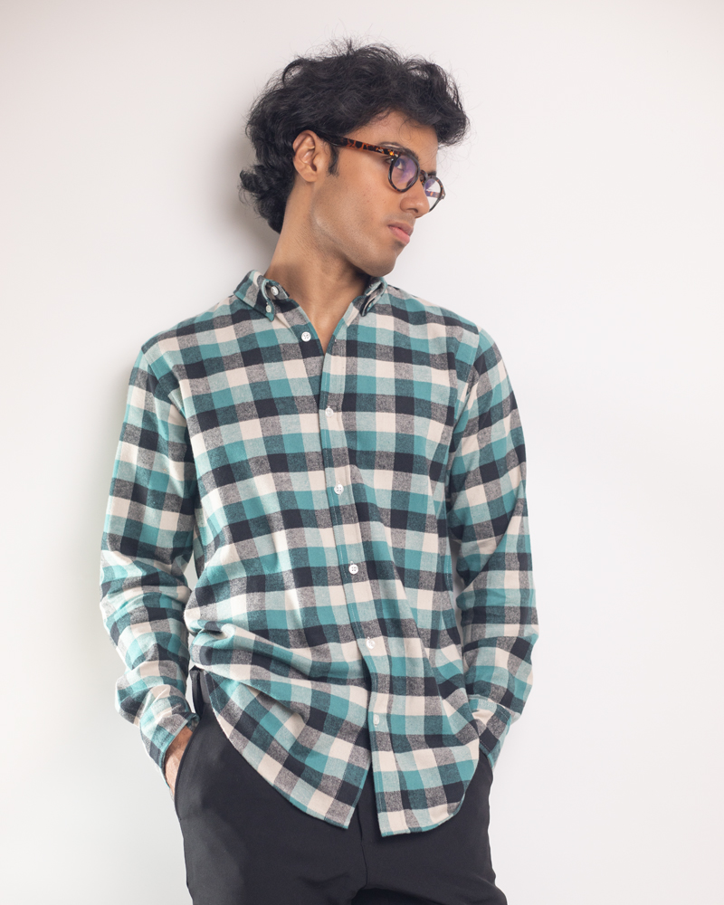 Long Sleeve Flannel Shirt in Teal and Black - Image 3