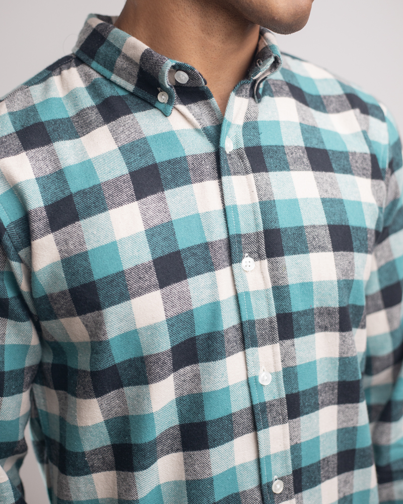 Long Sleeve Flannel Shirt in Teal and Black - Image 5