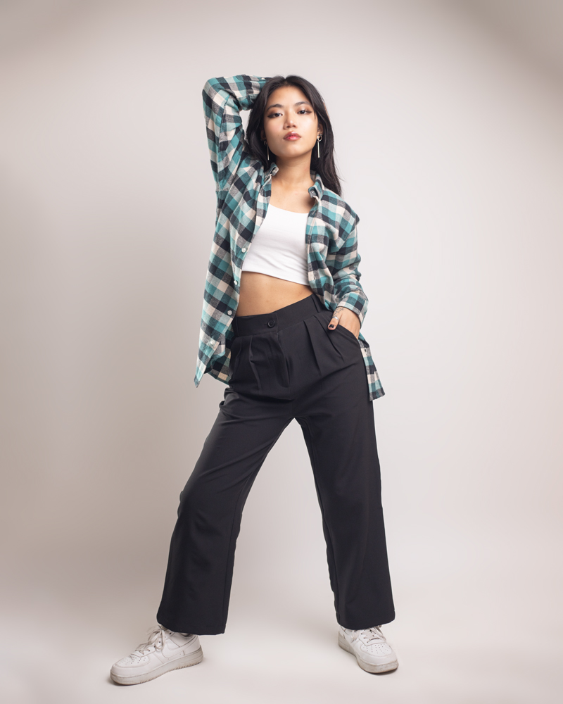 Long Sleeve Flannel Shirt in Teal and Black - Image 9