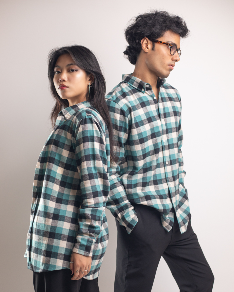Long Sleeve Flannel Shirt in Teal and Black - Image 2