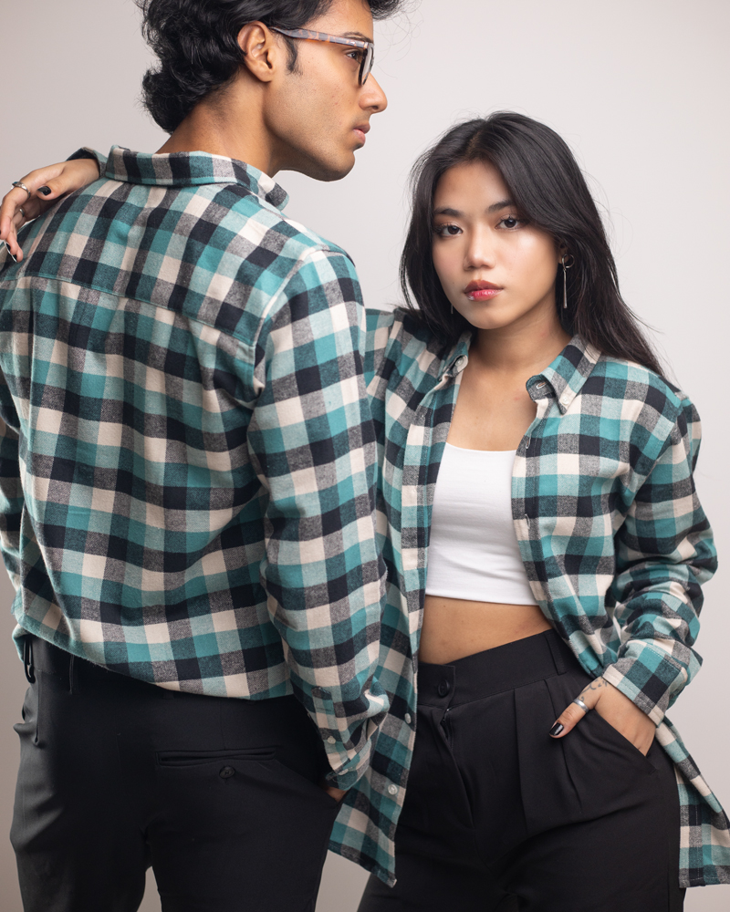 Long Sleeve Flannel Shirt in Teal and Black - Image 8