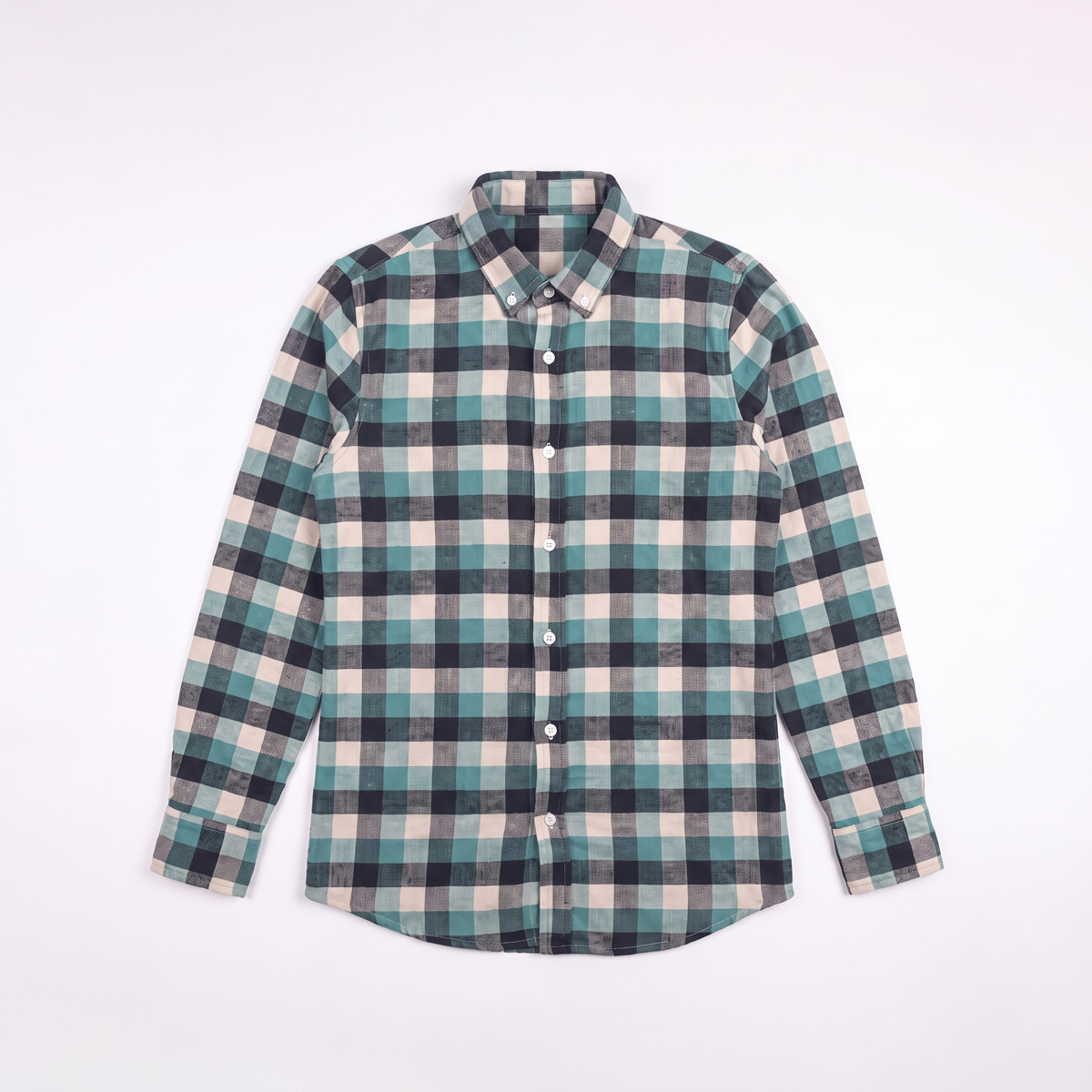 Long Sleeve Flannel Shirt in Teal and Black