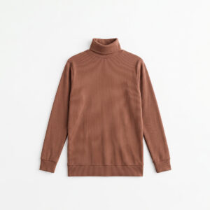 Long Sleeve Ribbed Brown Turtleneck Pullover