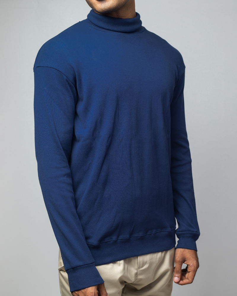 Long Sleeve Ribbed Navy Blue Turtleneck Pullover - Image 4