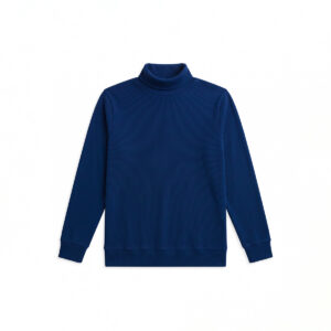 Long Sleeve Ribbed Navy Blue Turtleneck Pullover