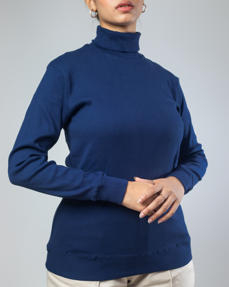 Long Sleeve Ribbed Navy Blue Turtleneck Pullover - Image 6