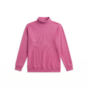 Long Sleeve Ribbed Pink Turtleneck Pullover