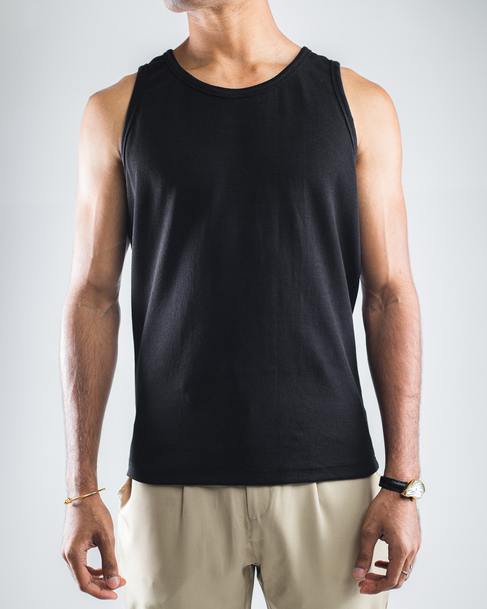 Men's Ribbed Tank Top in Black - Image 3