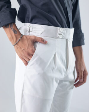Men’s White Straight Fit Pleated Formal Gurkha Pants