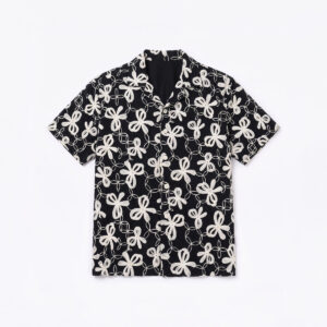 Oversized Drop Shoulder Embroidered Cuban Shirt in Black