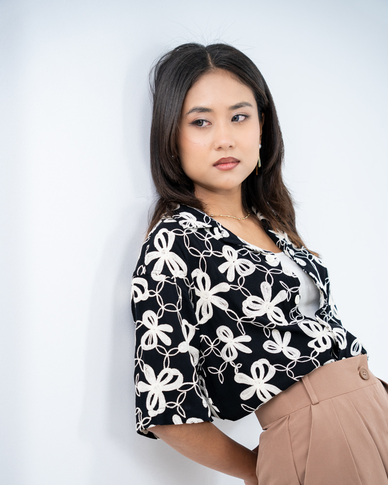 Oversized Drop Shoulder Embroidered Cuban Shirt in Black - Image 11